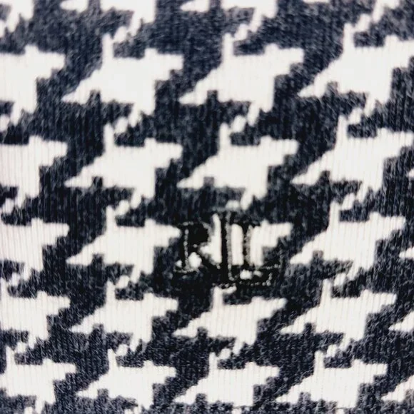 Lauren Ralph Lauren, Black & White Houndstooth Short Sleeve Cotton Top, Medium - Picture 3 of 13